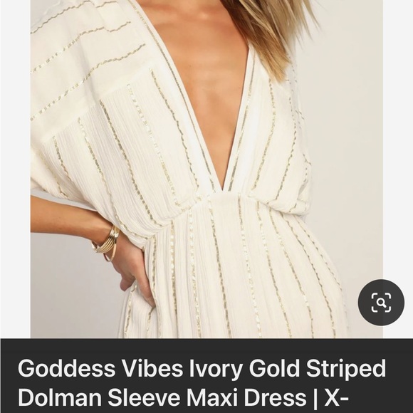 Goddess Vibes Ivory Gold Striped Dolman Sleeve Maxi Dress - Picture 5 of 12